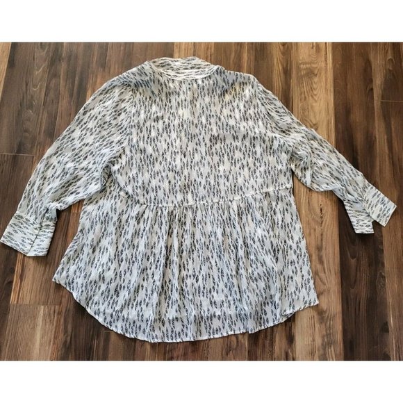 New Lane Bryant Button Up Sheer Peplum Top Leaf Pattern White Black Silver 22/24 - Picture 6 of 8